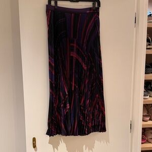 Milly Pleated Maxi Skirt in Black, Purple & Magenta Stripe